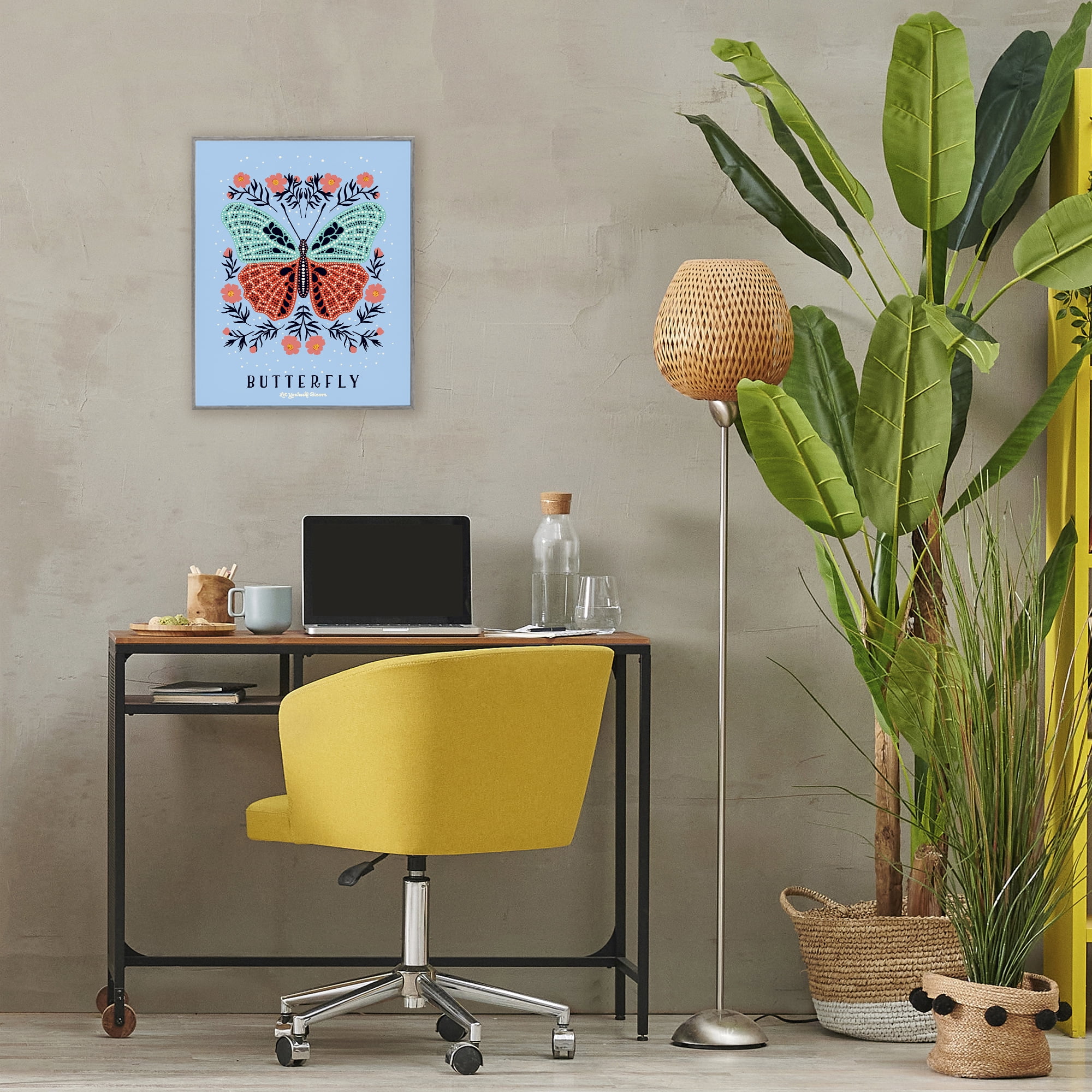 Stupell Industries Butterfly Symmetry on Blue Gray Framed Giclee Art, design by Indira Prieto | IndySign