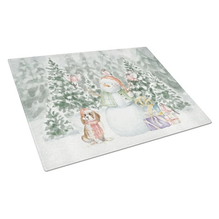 

Cavalier King Charles Spaniel Blenheim Puppy with Christmas Presents Glass Cutting Board Large 12 in x 15 in