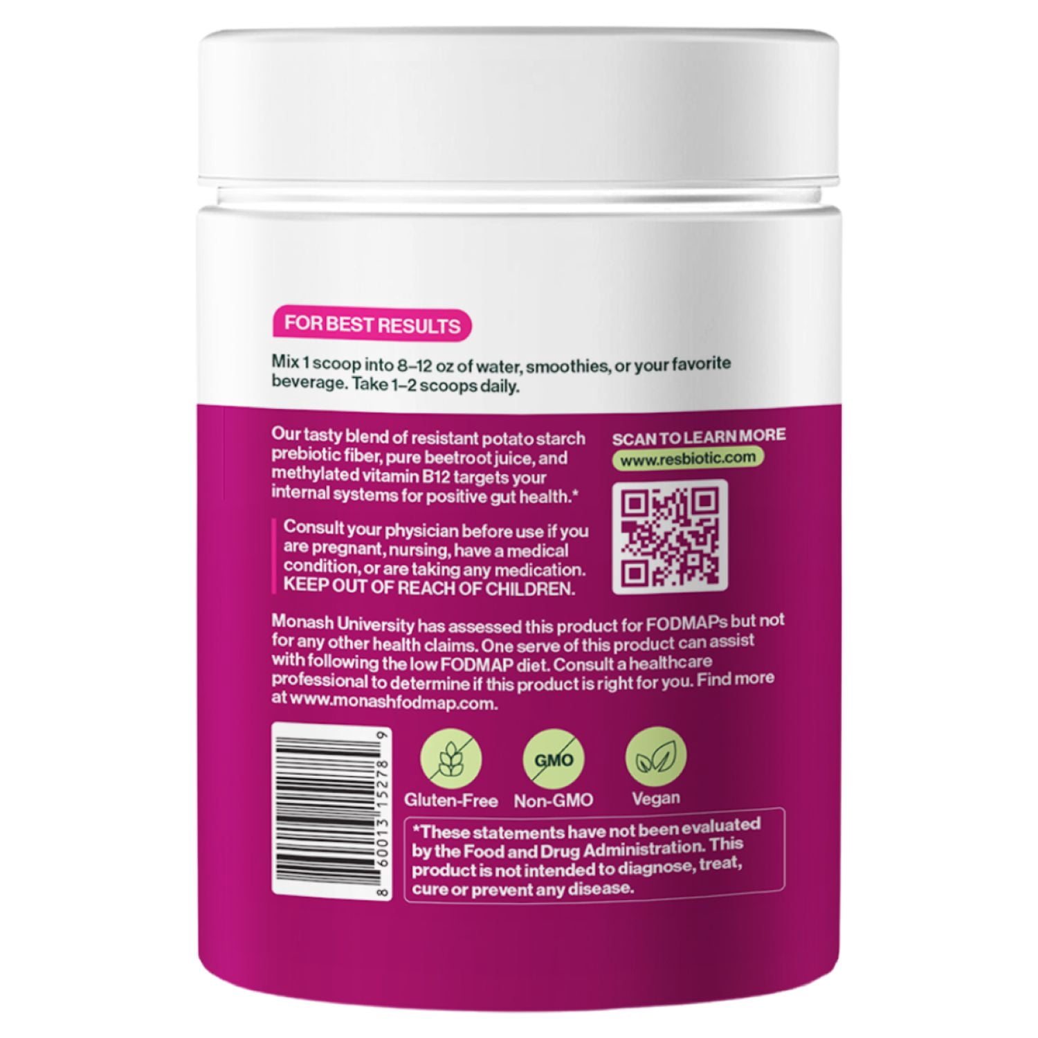 Resbiotic resG Prebeet Daily Prebiotic with Beets for Digestive and Heart Health, 25 Servings