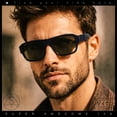 thumbnail image 4 of Mens Luxe Flat Top Rectangular Racer Plastic Fashion Sunglasses [Navy - Gold Mirror], 4 of 8