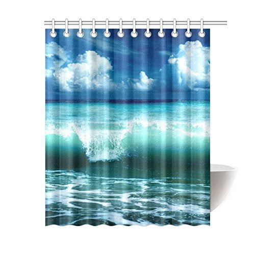 BPBOP Sea Theme Shower Curtain, Ocean Wave Blue Sky Polyester Fabric ...