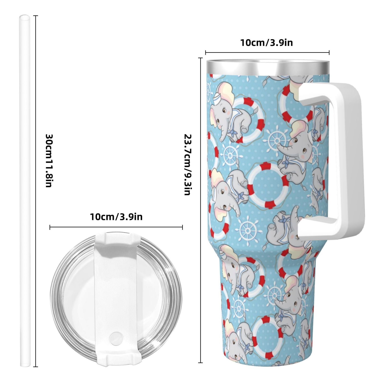 Gukieu Baby Elephant Print 40OZ Ice Cup, Stainless Steel Vacuum Kettle with Handle Suitable for Hot and Cold Drinks, Travel, Fitness