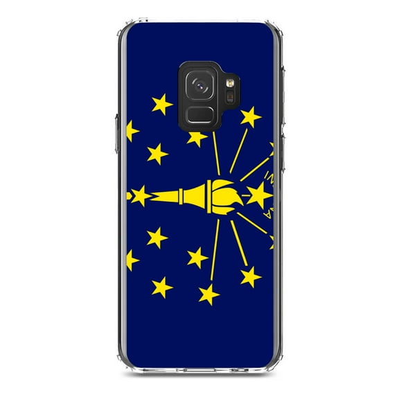 DistinctInk Clear Shockproof Hybrid Case for Samsung Galaxy S9 (5.8" Screen) - TPU Bumper, Acrylic Back, Tempered Glass Screen Protector - Indiana State Flag - US State Flag