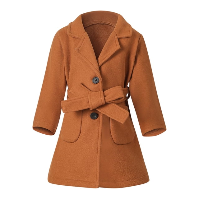 Posijego Manteau Robe pour Filles Mode Col à Revers Simple Boutonnage Longue Veste Automne Hiver 2-6 Ans