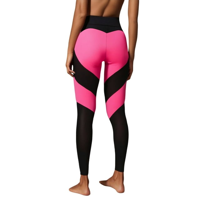 Leggings de patchwork de cintura alta para mujer: pantalones deportivos elásticos que realzan las caderas, poliéster y spandex para yoga/fitness