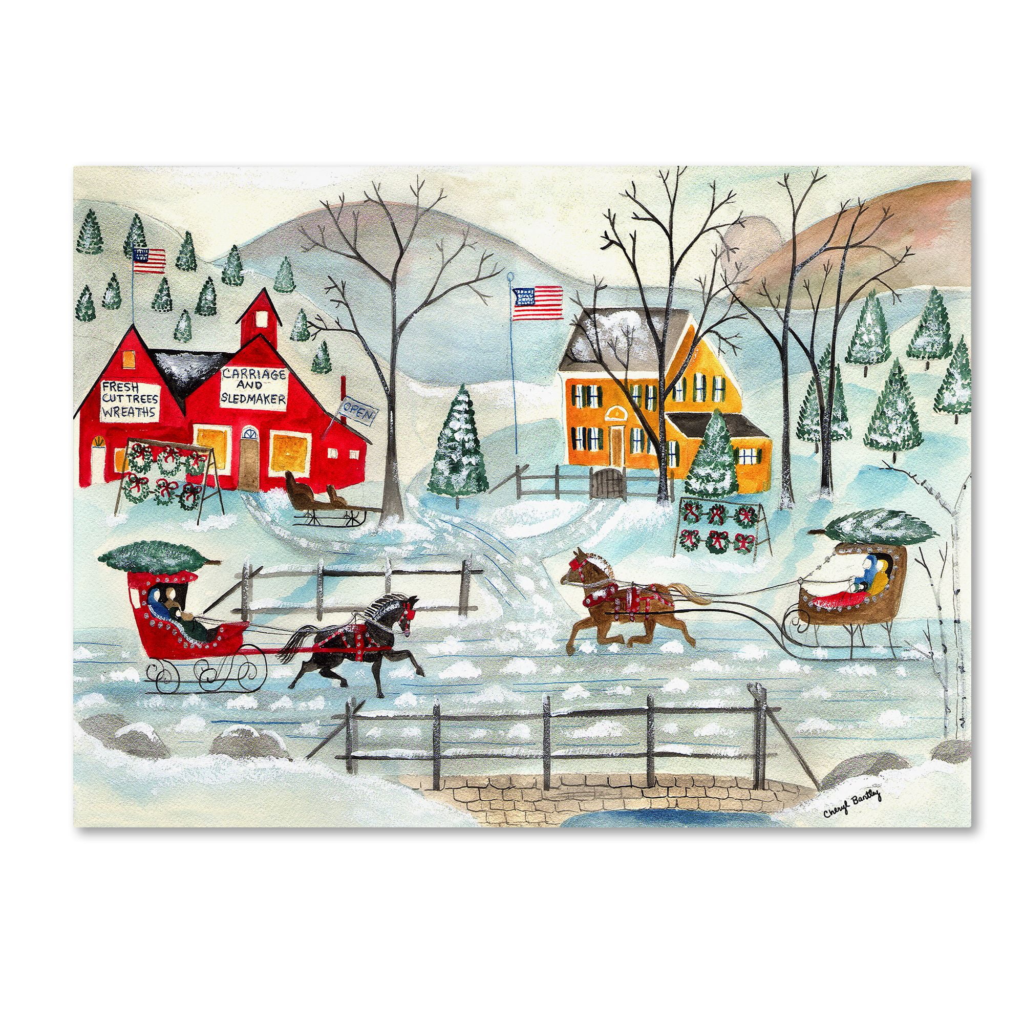 Handmade Folk Art Primitive Christmas Tree Sampler Print on Canvas Board 5x7 or 8x10