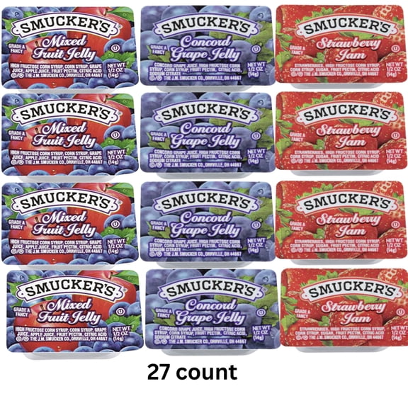 Smucker's Strawberry Jam, Mixed Fruit & Concord Grape Jelly Assortment, 27 ct - Back to School