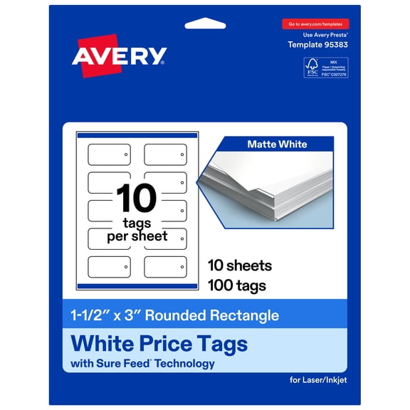 Avery Rounded Price Tags, 1-1/2" x 3", Matte White, 100 Total