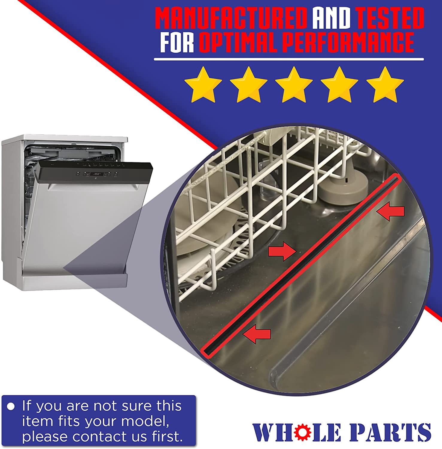 Whole Parts Dishwasher Bottom Door Gasket (Black) Part # 154859401 - Replacement & Compatible With Some Frigidaire and Electrolux Dishwashers - 2 Yr Warranty