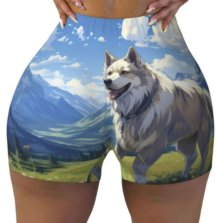 Workout Shorts Women  Blue Sky Cute Dog Biker Shorts for Women Running Gym Spandex Shorts Tummy Control