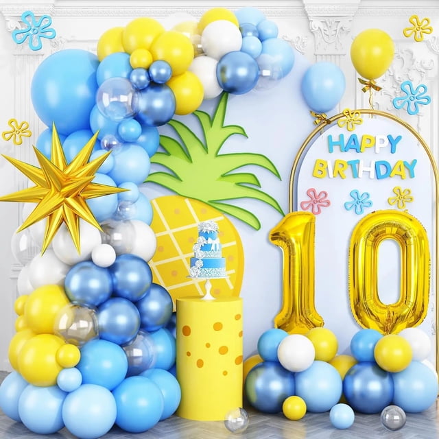 Kit de arcos con forma de guirnalda de globos con temática hawaiana, 94 unidades, azul/amarillo