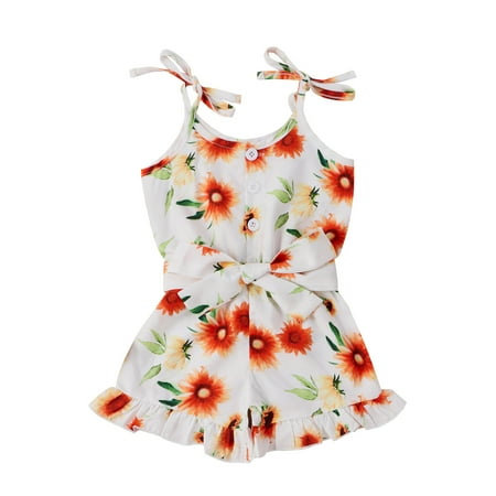 

Outfits for Baby Toddler Girls Jumpsuit Sunflower Suspender Clothes Printed Girls Romper Girls Outfits For 2-3 Years
