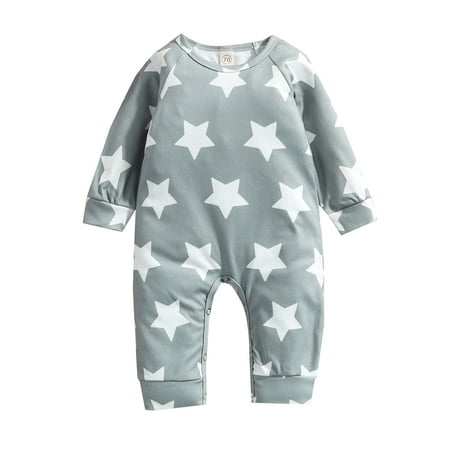 

Kids Baby Girls Boys Cotton Jumpsuit Autumn Creative Star Printing Long Sleeve Round Collar Romper
