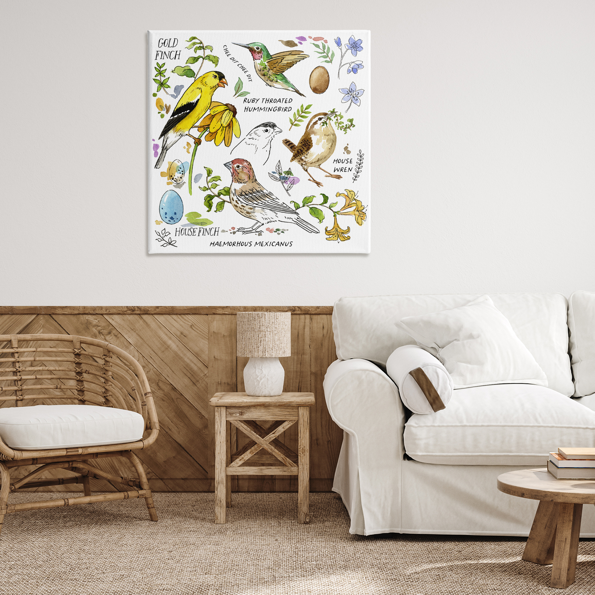 Stupell Industries Local Birds Chart Animals Painting Wrapped Canvas Art Print Wall Art, 36 x 36