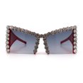 thumbnail image 6 of Womens Large Rhinestone Bold Angular Squared Rectangle Plastic Sunglasses Red - Smoke, 6 of 8