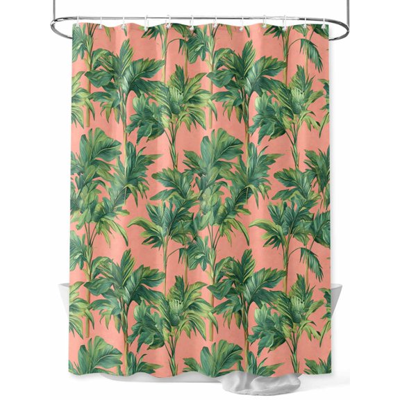 Fsddascl Palm Tree Tropical Shower Curtain Set - Extra Long 72" x 96" Bathtub Curtain with 12 Hooks, Pink Summer Botanical Leaves Waterproof Fabric Stall Shower Curtains for Bathroom/Bathtub