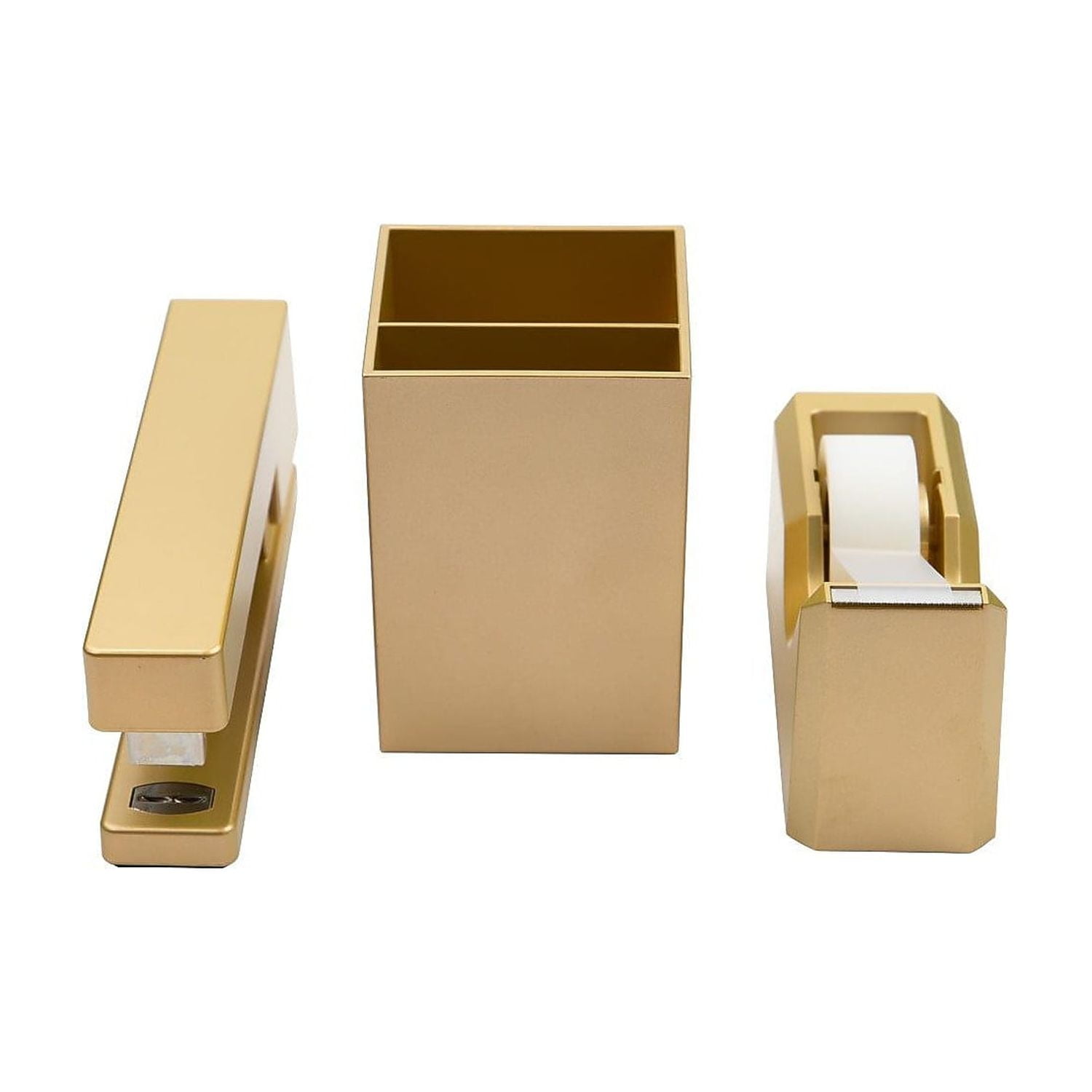 JAM PAPER Desk Trio Pack Gold Stapler Tape Dispenser & Pen Holder 3/Pack 337841GO