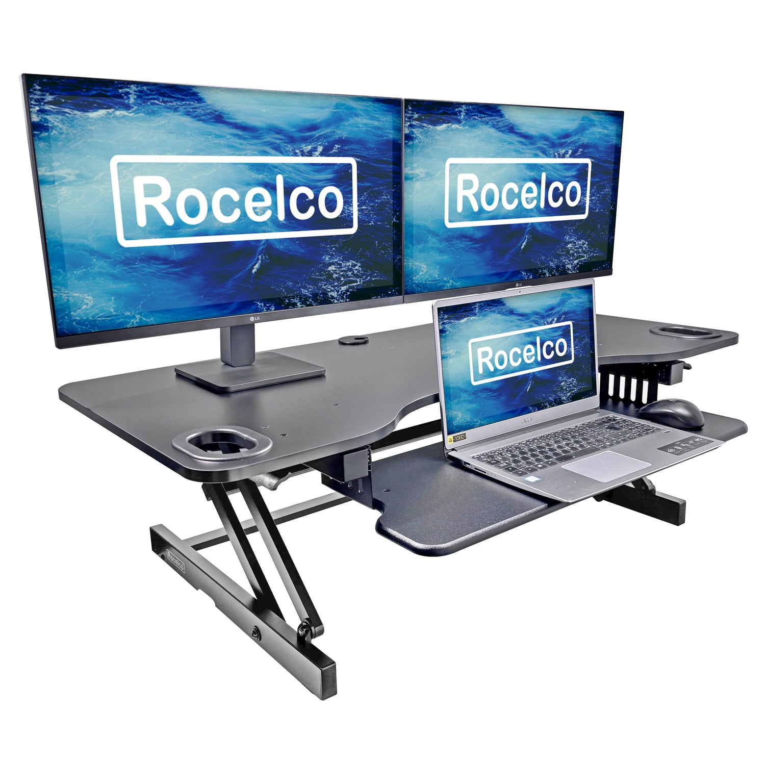 Rocelco 45" Height Adjustable Standing Desk Converter with Dual Piston in Black