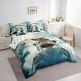 thumbnail image 3 of Feelyou Bear Riding Shark Bedding Comforter Set 7pcs for Kids, Kawaii Cartoon Animal Queen Bedding Sets, Cute Sealife Reversible Queen Sheet Sets, Super Cozy Room Decor, 3 of 7
