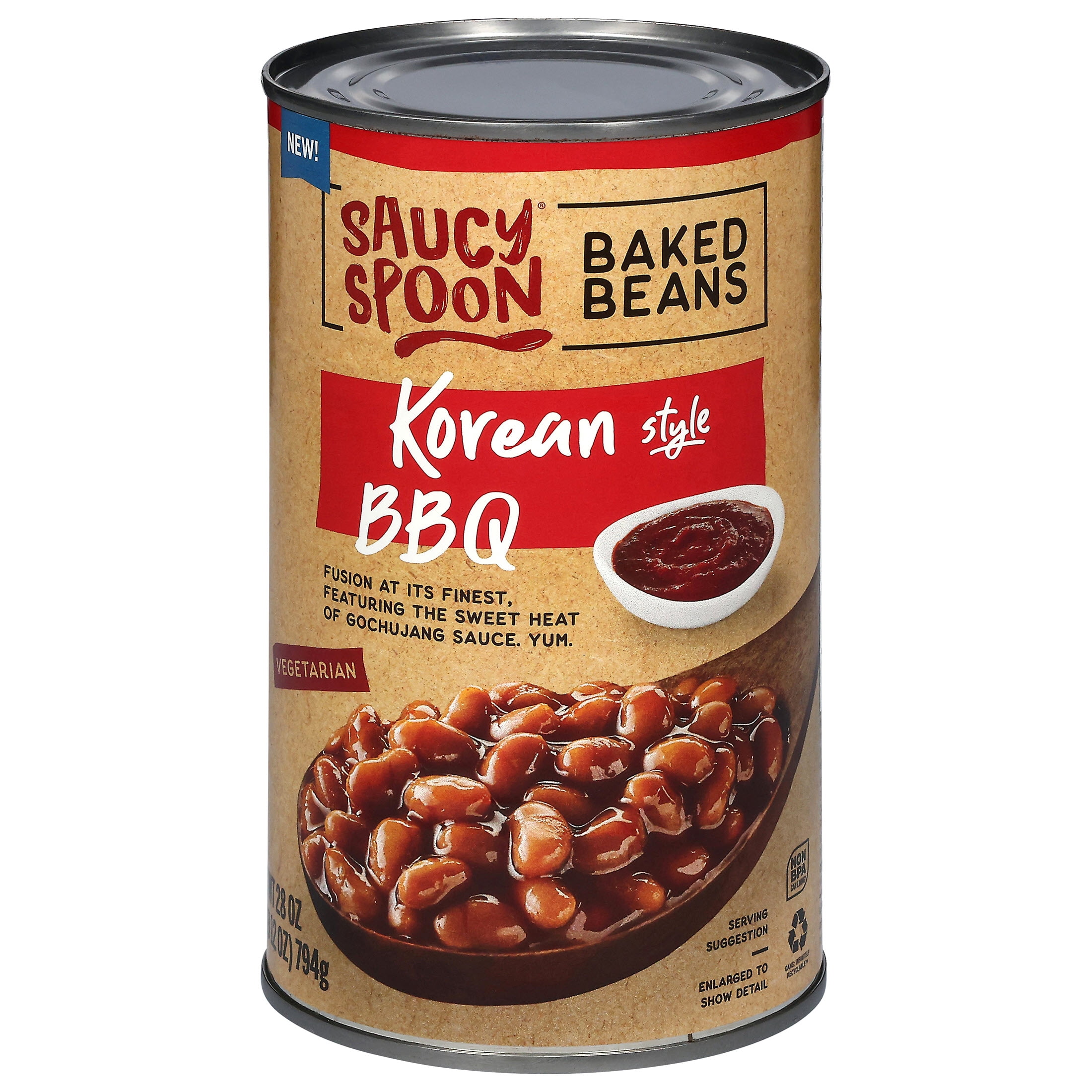Saucy Spoon Korean Style BBQ Baked Beans, Canned Beans, 28 oz Can