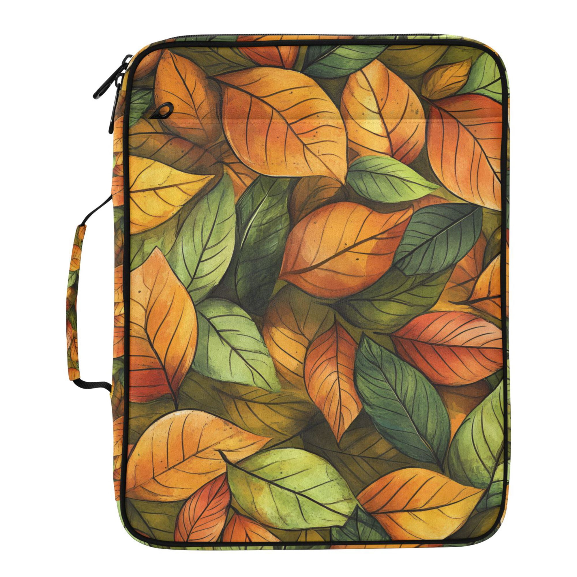 FORMRS Accordion File Folder A4 Size 7-Pocket Expanding Document Organizer Bag with 3 Ring Binder, Green Retro Leaves