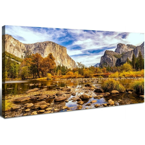 Aaheei Yosemite National Park Wall Art Nature Landscape Valley Mountain Canvas Prints Pictures Autumn Forest Poster Trees Painting River Artwork for Living Room Office Kitchen Home Decoration