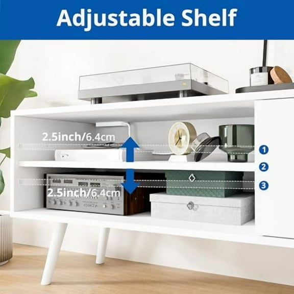 Cozy Castle TV Stand for 48 Inch TV, Mid Century Modern Entertainment Center with Storage Cabinet, TV Media Console with Charging Station for Living Room, Bedroom, White