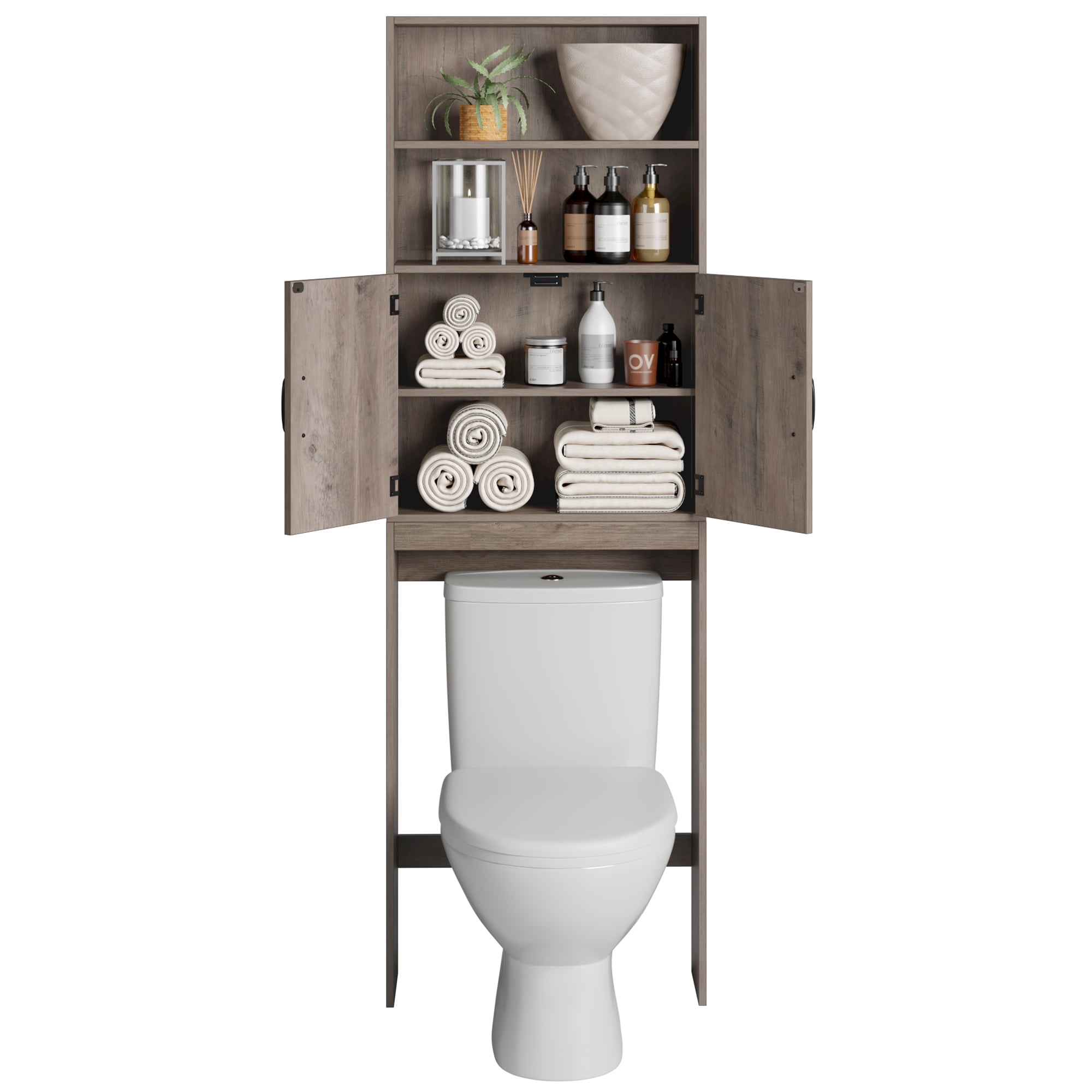 Homfa Over The Toilet Storage, 2 Tier Bathroom Organizer with  Multi-Functional Shelves, Toilet Storage Rack, White 