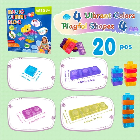 20 PCS Soft Squishy Building Blocks With Wheels, Montessori Sensory Stacking Toy Set, Non‑Toxic TPR Early Learning Construction Play Set For Kids Ages 3‑6.