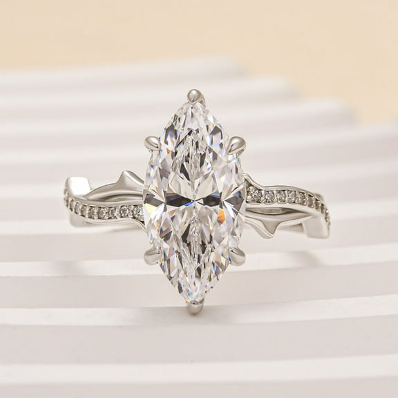 Veda Jewel 2 Ct Marquise Cut Diamond Ring - 14K White Gold Plated Solitaire with Accents - Simple Wedding Ring - Perfect for Special Occasions and Celebrations - Timeless Symbol of Your Love