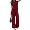 thumbnail image 5 of Stichou Women's Summer 2 Piece Lounge Sets Cap Sleeve Tops Wide Leg Pants 2026 Workout Sets Loose Fit Casual Tracksuit Wine 2XL, 5 of 6
