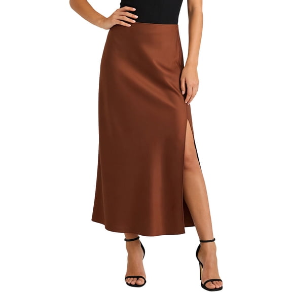 HGIEYS Women's Satin Maxi Skirts High Waisted A Line Long Skirts Elegant Office Skirts