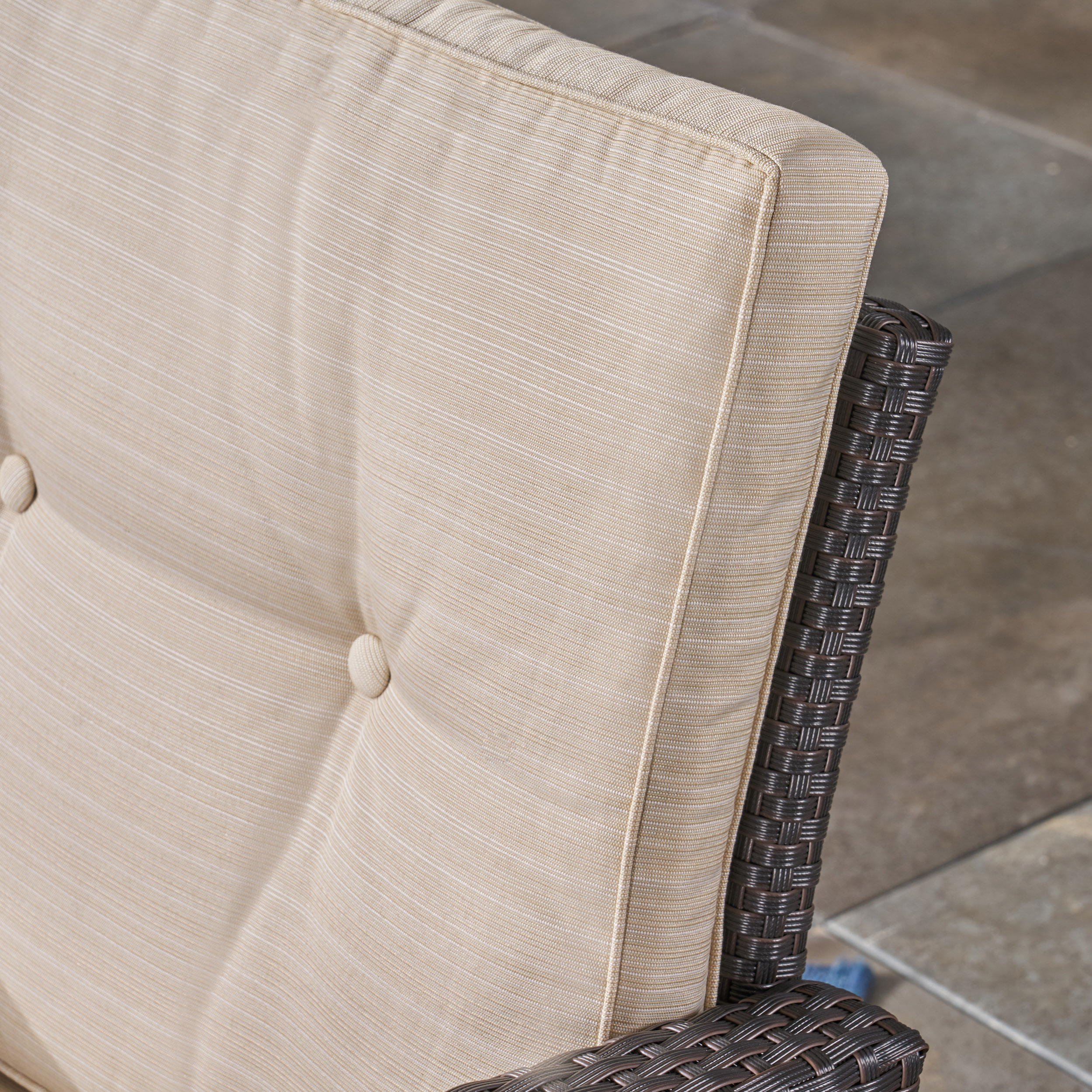 Sanger Outdoor Wicker 3 Seater Sofa with Cushion, Dark Brown, Beige