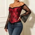 thumbnail image 4 of Women's Gothic Halloween Costume Corset Off Shoulder Long Sleeve Lace Trim Bustier Vintage Boned Top for Vampire Witch Cosplay Renaissance Party Wear, 4 of 5