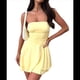 thumbnail image 3 of Vestido de Seda con Escote Tubo para Mujer, Sin Tirantes, Fruncido, con Cintura Vasca y Volantes, Minivestido de Fiesta. Amarillo M, 3 of 10