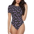 thumbnail image 2 of Goofa Bat Purple Printed Women Rash Guard Short Sleeve,Tummy control Swimsuit Surfing Swimsuit Bathing Suit One Piece Swimsuit UPF 50-X-Large, 2 of 9