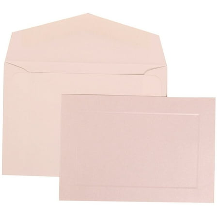 JAM Paper Wedding Invitation Set, Small, 3 3/8" x 4 3/4"- Pearl Card with White Envelope Pearl Simple Border, 100/pack