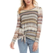 Karen Kane Womens Knit Top Tie-Hem Printed Scoop-Neck Beige XL