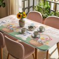 thumbnail image 3 of Happy Easter Table Cloths for 6 Foot Rectangle Tables, Cute Bunny Colorful Eggs Spring Flowers Green Patio Waterproof Elastic Fitted Tablecloths, Washable Rectangular Table Cover for Camping, 3 of 8