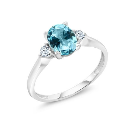 10K White Gold Ring Created Sapphire Set with Ice Blue Topaz from Swarovski