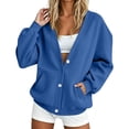 thumbnail image 3 of JJHGVB Women's V-neck Button Down Sweatshirt Casual Sweatshirts Button Up Tops No Hood Half Button Open Front Sweatshirt Stand Henley Collar Lightweight Jackets Women's Sweatshirts Blue S, 3 of 9