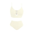 thumbnail image 3 of High Waisted Bikini Sets for Women Tummy Control 2 Piece Bathing Suit U-Wire Push up Texture Beach Swimsuit Beige 2XL, 3 of 4