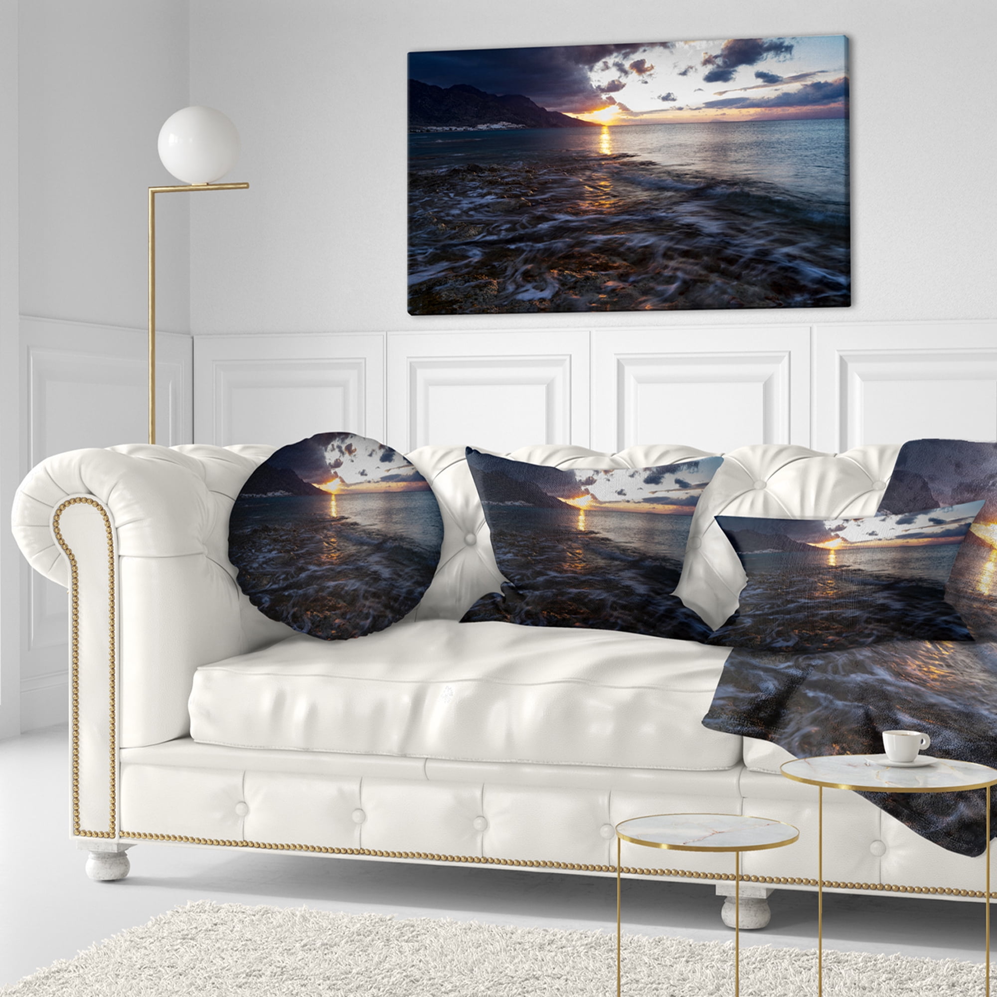 Designart 12" x 20" Blue Polyester Throw Pillow