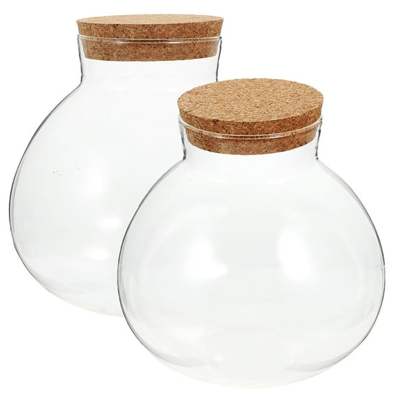 BESTOYARD 2pcs Round Glass Jars with Cork for Succulent Plants and Terrarium Buds 13cm Easter Candy Message Wishes Container