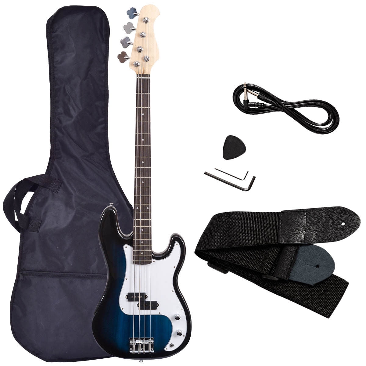 Topbuy Electric Bass Guitar Full Size 4 String for Beginners w/ Bag Amp Cord Silver