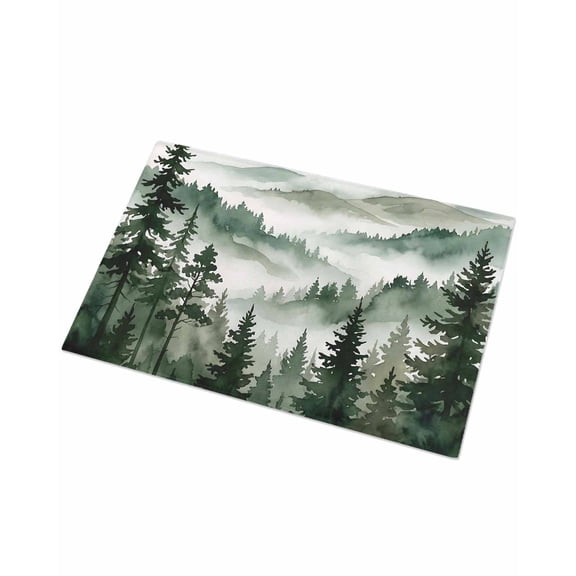 Luxury Plush Bathroom Rugs Mat, Dark Green Forest Soft Shaggy Bath Carpet, Watercolor Clouds Trees Mountain Non-Slip Floor Mat for Kitchen, Bedroom, 24"x35"