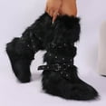 thumbnail image 5 of Black Ladies Flat Heel High Top Warm Winter Long Tube Snow Boots With Strap Design For Casual Activities, 5 of 5