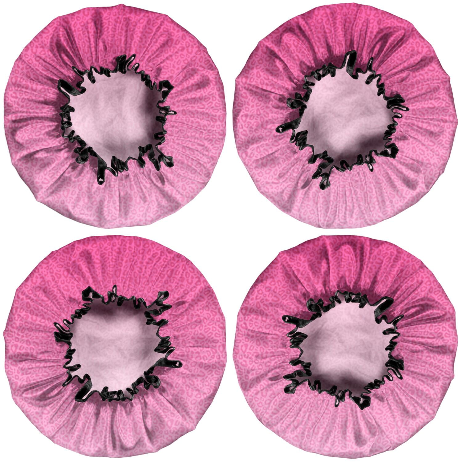 Shower Caps,Pink Gradient Leopard Print Waterproof Shower Cap for Women 4 Pieces,Double Reusable Hair Cover for Shower PEVA Elastic Stretch Hem