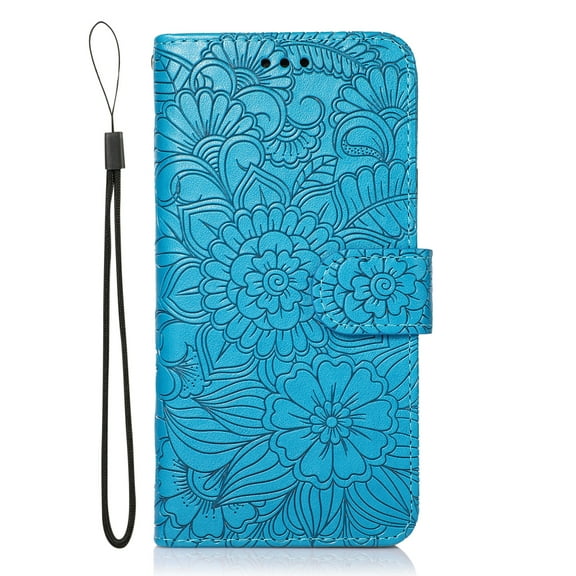 TOP SHE Fashionable Embossed Three Cards PU Leather Folding Folio Case with Cards Holder Pocket Lanyard Anti-Scratch Shockproof Bumper Cover Case For Samsung Galaxy S21,Blue