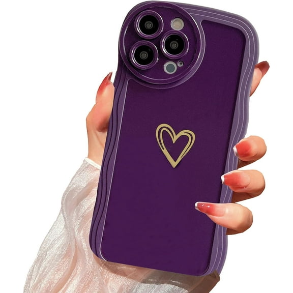 Compatible with iPhone 14 Pro Max Case, Cute Heart Wavy Case for Women Girls, Camera Lens Protector Shockproof Soft Cover for iPhone 14 Pro Max 6.7 inch 2022(Deep Purple)